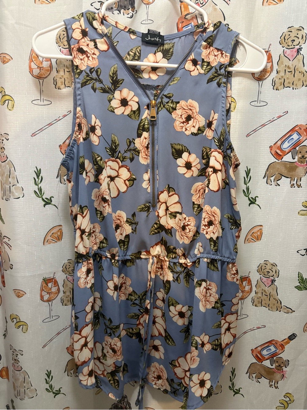 Justify Blue Floral Sleeveless V-Neck Tie-Waist Blouse - Picture 5 of 5